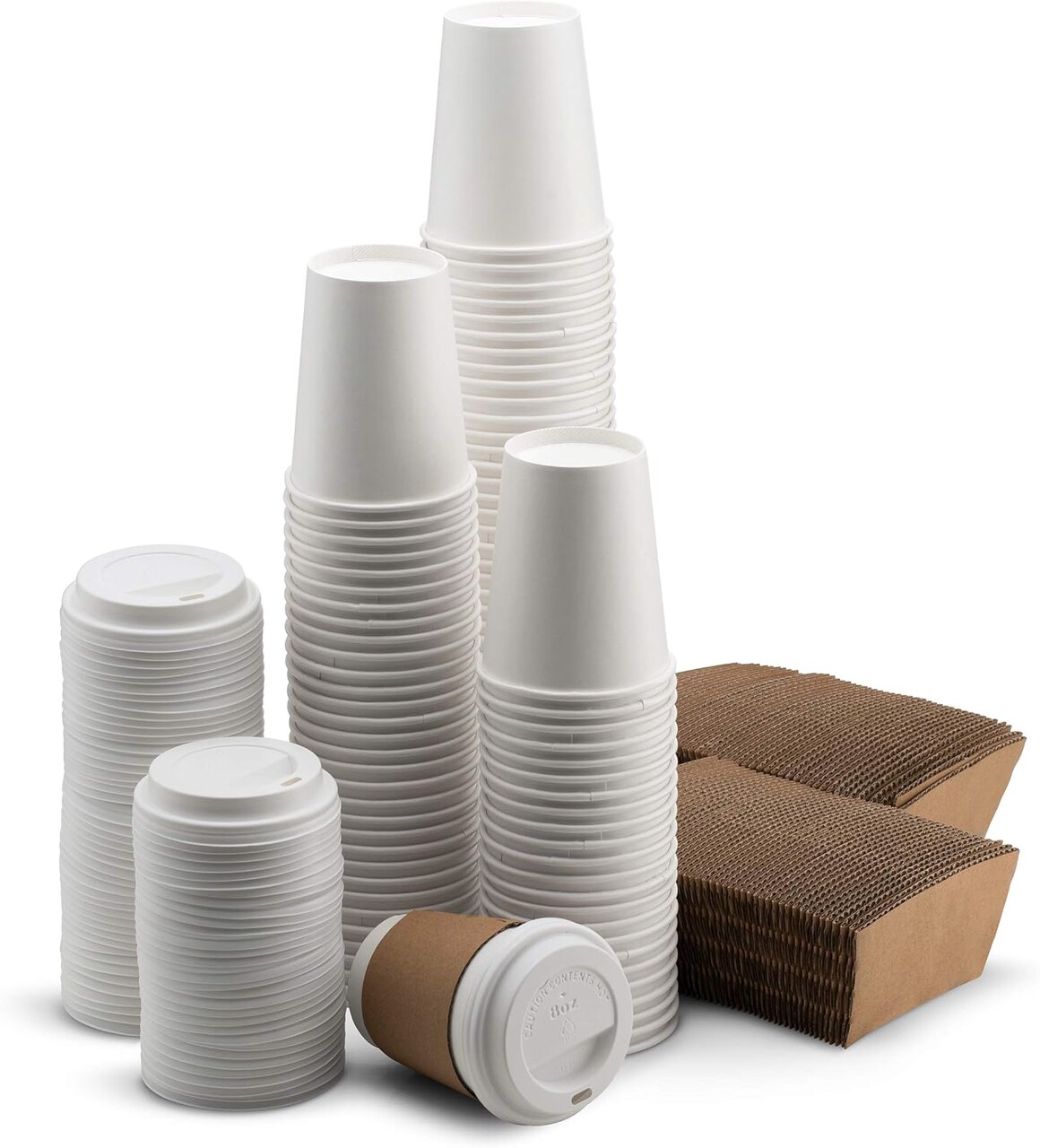 200 Pack 8 oz White Paper Disposable Coffee Cups with Lids and Sleeves Hot Cold Beverage Drinking Cup for Water Juice Espresso Tea Ideal for Water Coolers Party